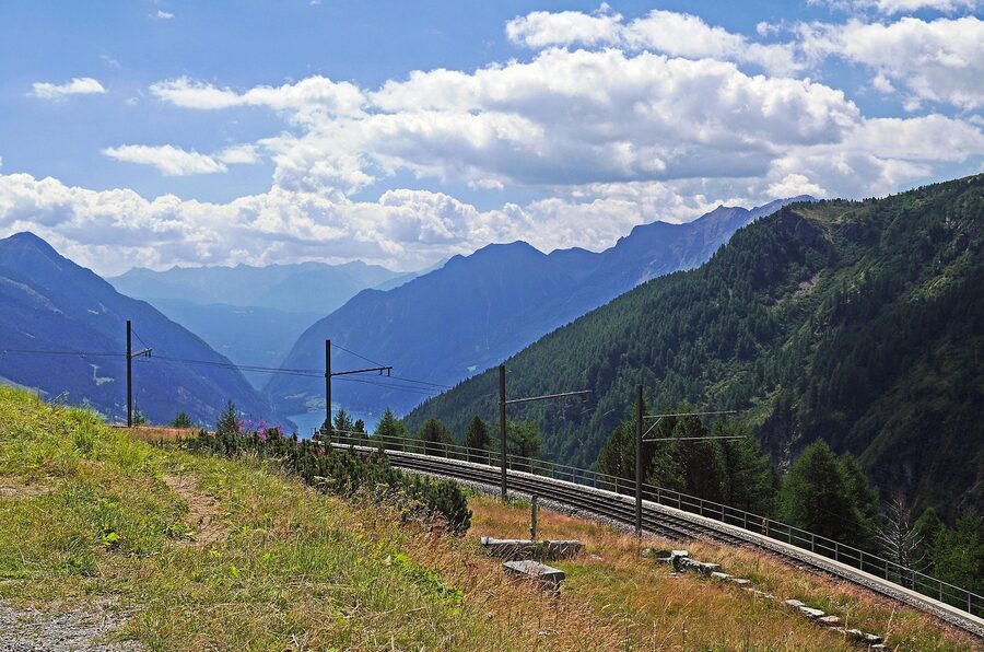 Val Poschiavo from Alp Grüm with Lago di Poschiavo Switzerland