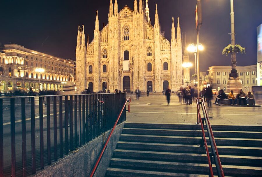 Milan Duomo at night with city lights