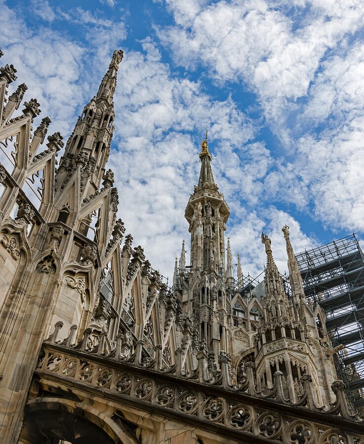 Milan Duomo Gothic spires looking up
