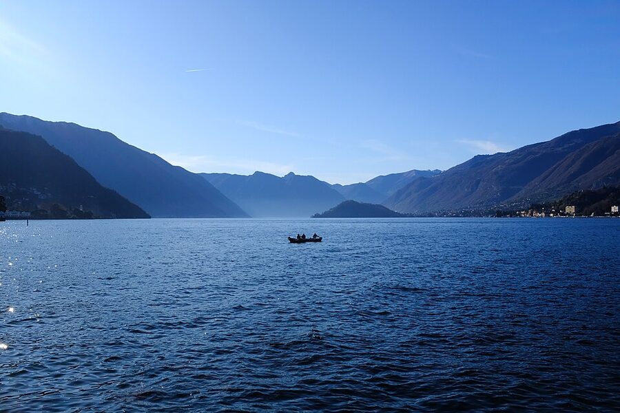 Lake Como viewed from Bellagio with mountains and water
