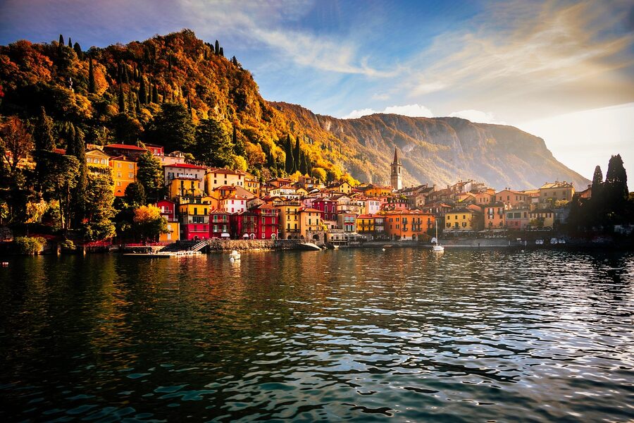 Varenna in autumn at sunrise on Lake Como
