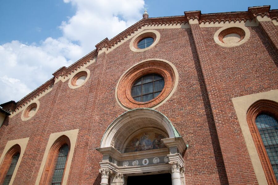 Renaissance brick facade of Santa Maria delle Grazie in Milan