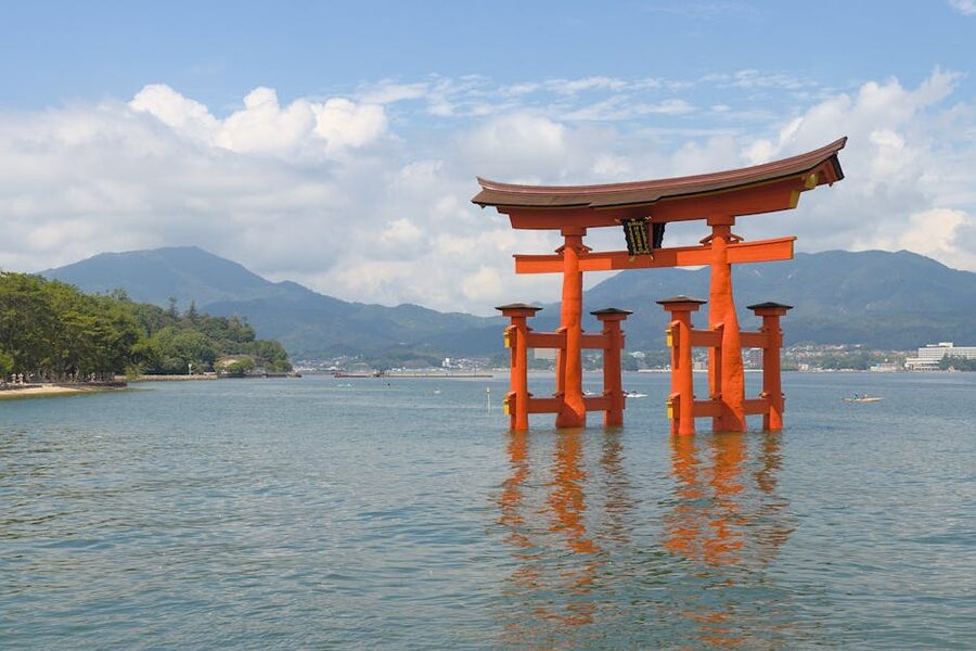 Miyajima red torii in water
