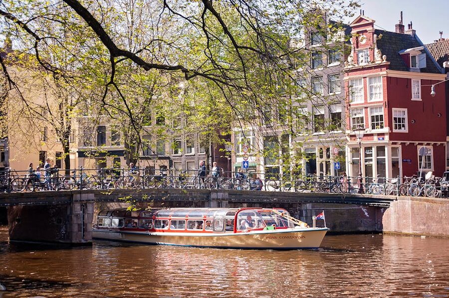 Amsterdam canal tour boat near Moco Museum