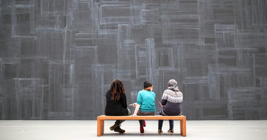 Gallery visitors viewing exhibition near Moco Museum
