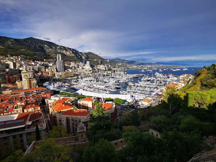 Port Hercule in Monaco with yachts moored along the harbour