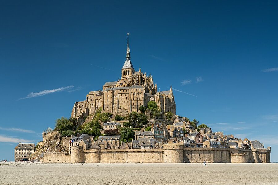 Mont Saint Michel afternoon view from sea level with bay visible