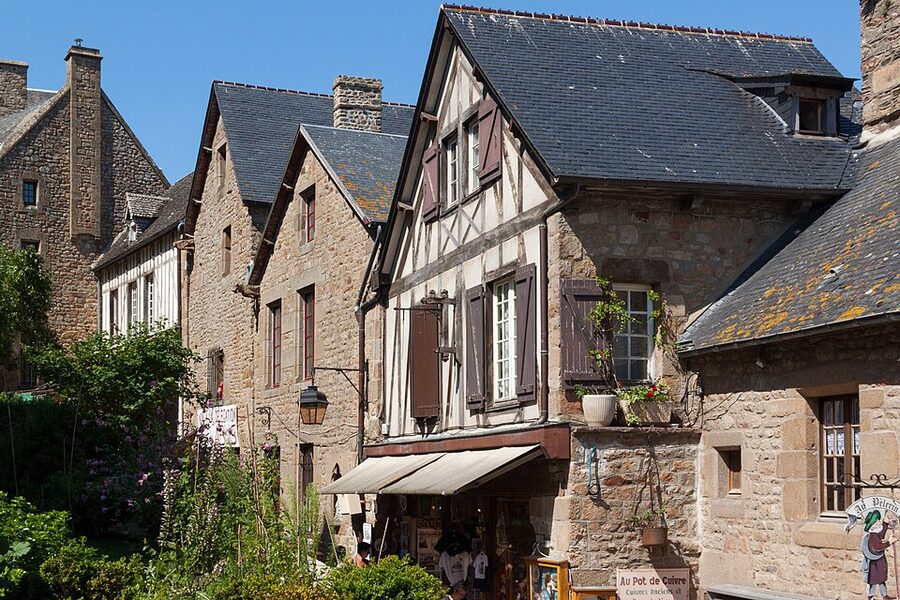 Buildings along Grand Rue Mont Saint Michel village street