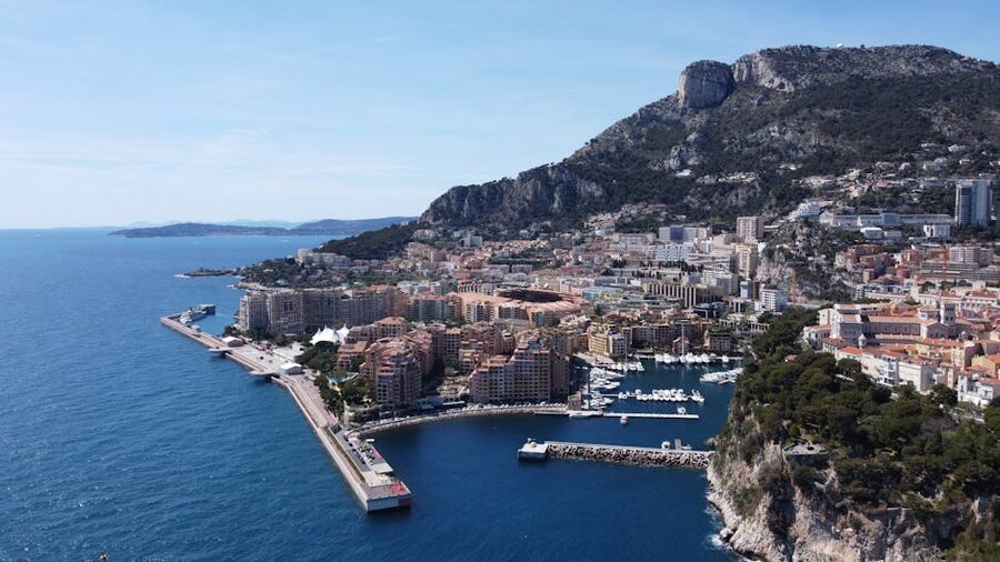 Aerial view of Monte Carlo cityscape and harbour