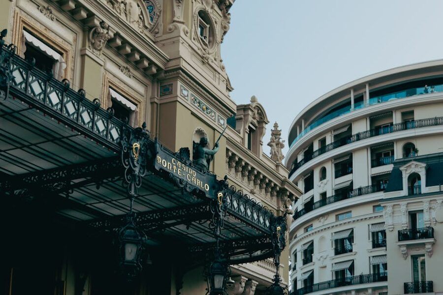 Ornate Monte Carlo Casino architectural details with sculptural facade