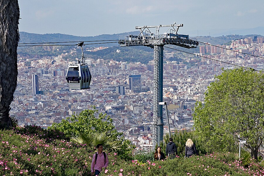 Montjuic cable car cabin in Barcelona near a station