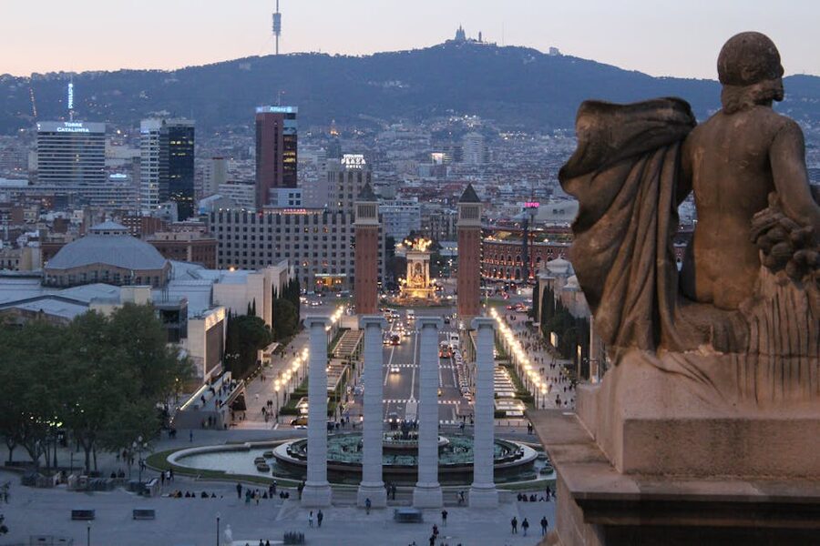 Barcelona skyline at dusk seen from Montjuic