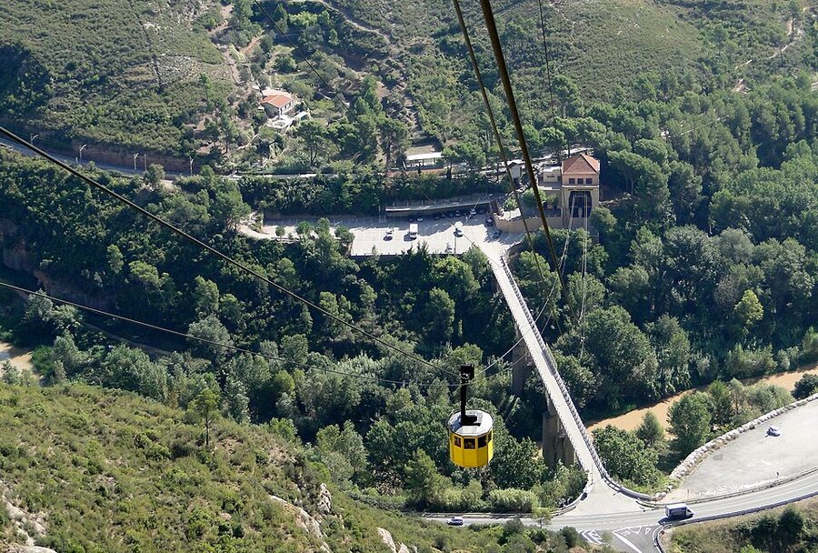 Aeri de Montserrat cable car station with cabin arriving