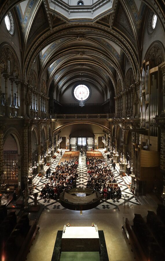 Interior of Santa Maria de Montserrat basilica nave and altar