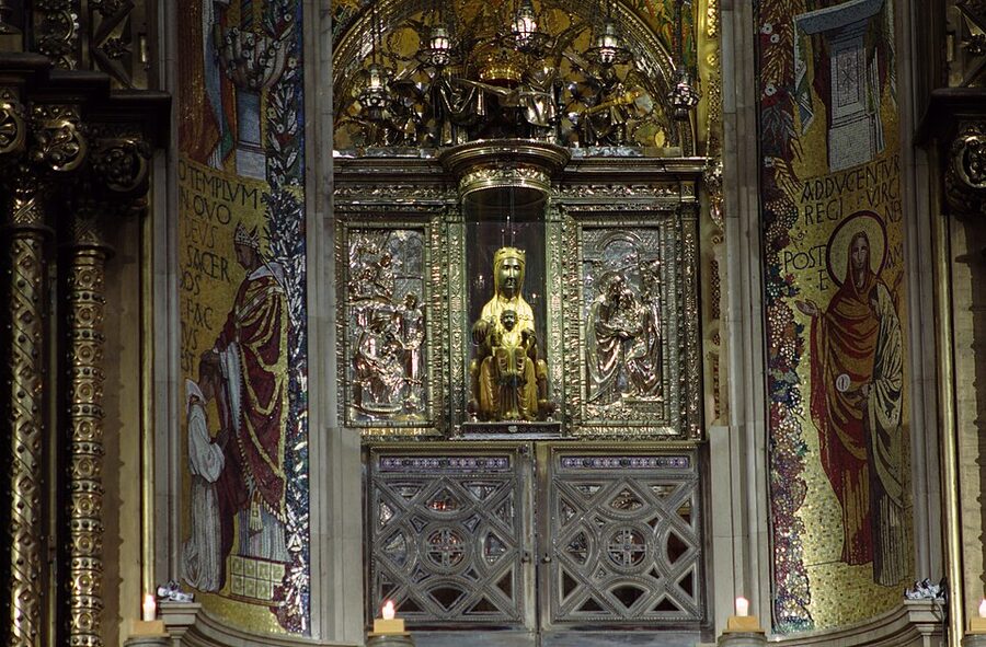 La Moreneta Black Madonna of Montserrat in basilica chapel