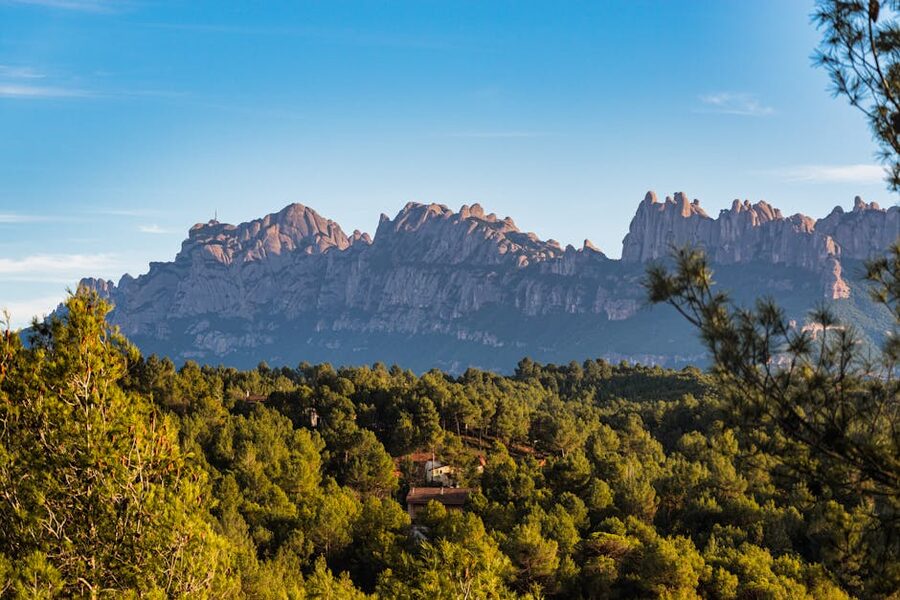 Montserrat mountain seen from below in Monistrol with rocky pinnacles