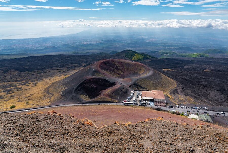 Aerial view of Mount Etna craters in Sicily