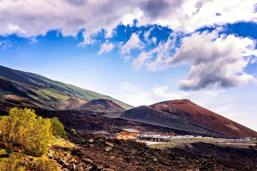 Mount Etna with clouds visible from Catania