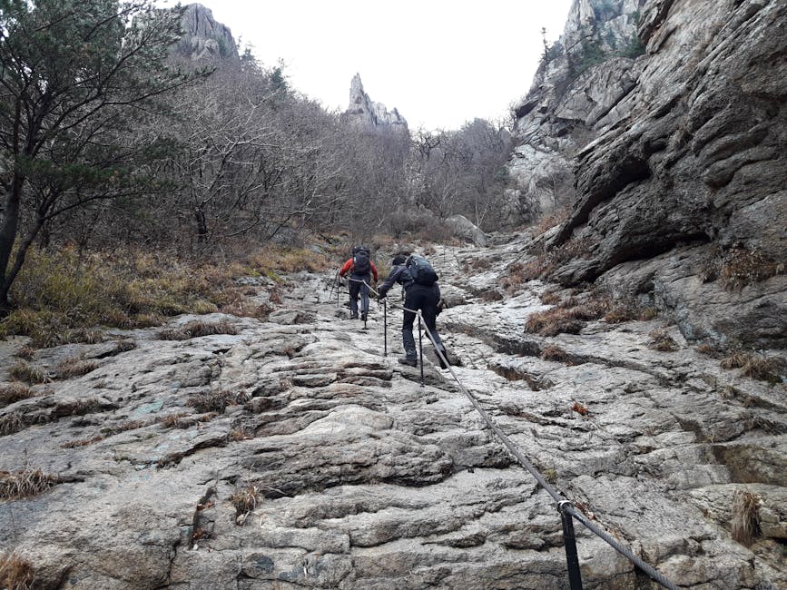 Hikers climbing a rocky trail in Seoraksan National Park