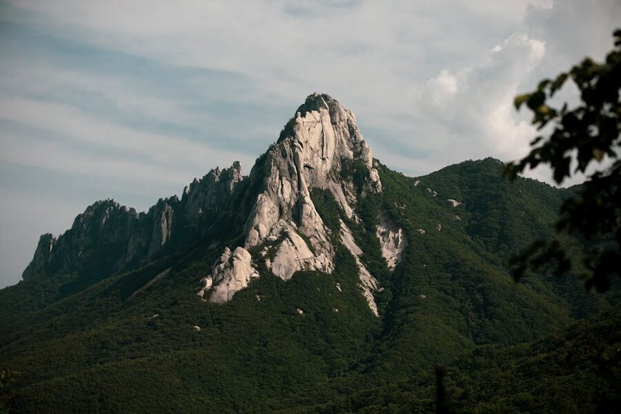 Seoraksan rugged peak lush summer greenery