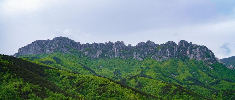 Ulsanbawi Rock and surrounding forest from a Seoraksan summit