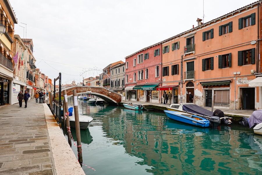 Murano canal with colorful buildings in Venice