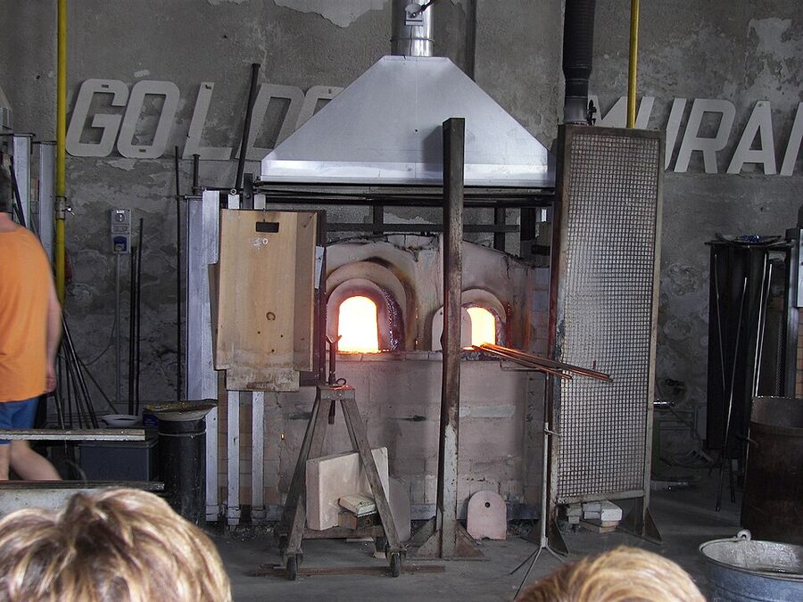 Master glassblower working at Murano furnace
