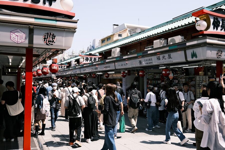 Nakamise Shopping Street crowd near Senso-ji in Asakusa Tokyo