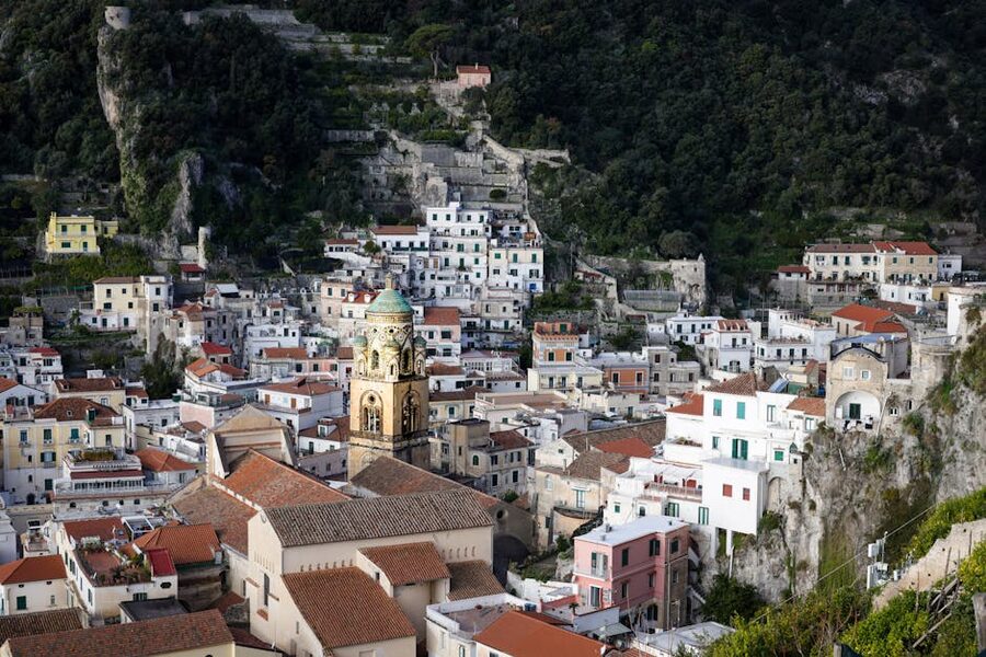 Aerial view of Amalfi village from above