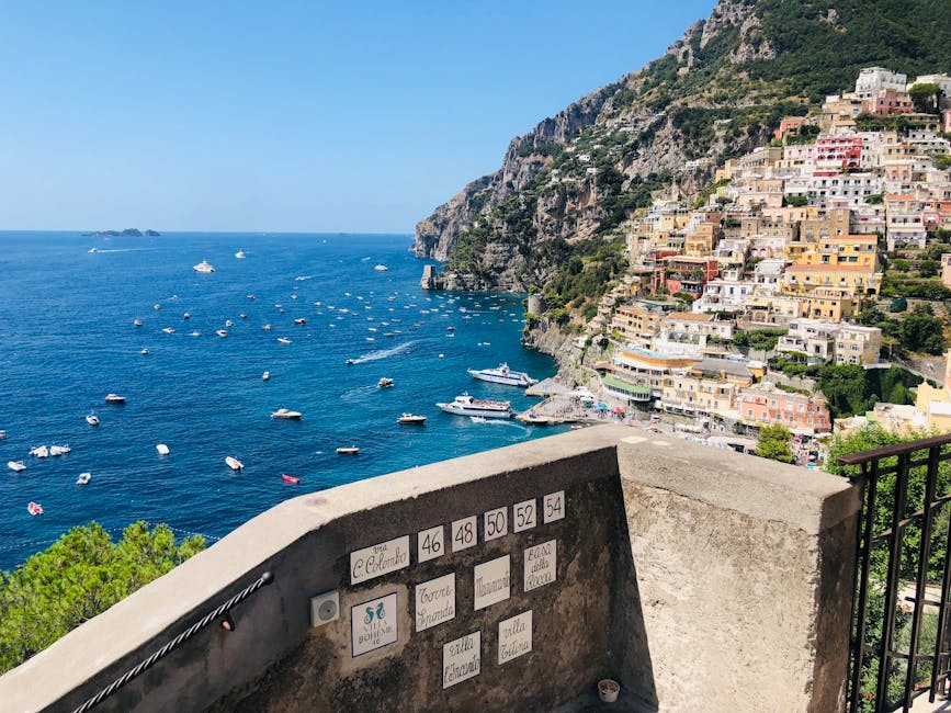 Positano cliffside view from above on the Amalfi Coast