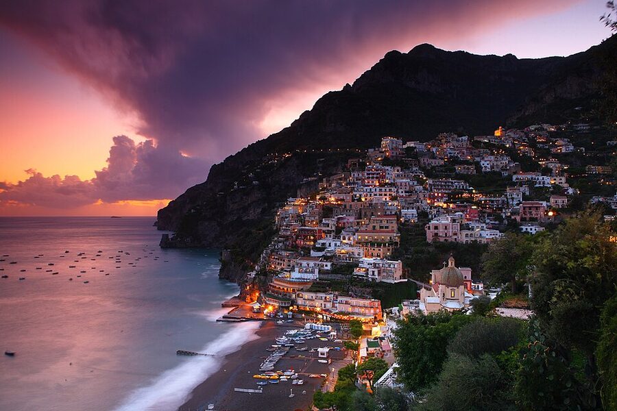 Positano at dusk on the Amalfi Coast