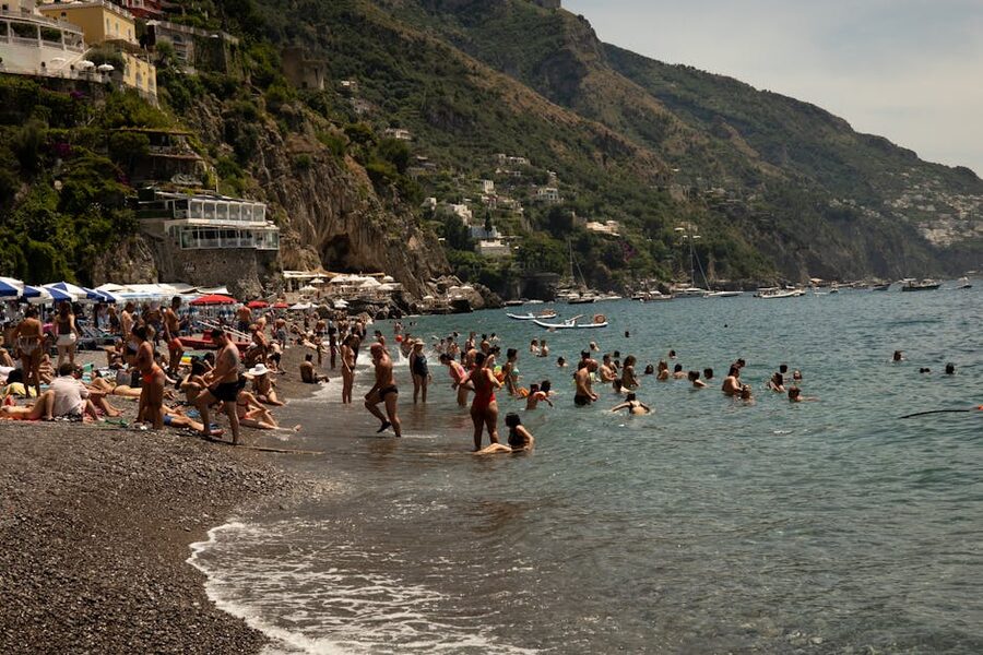 Spiaggia Grande beach in Positano with sun loungers