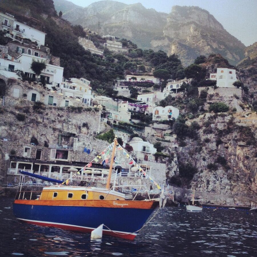 Praiano village seen from the sea on the Amalfi Coast