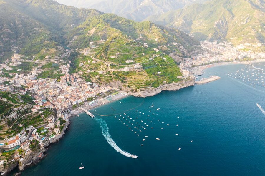 Aerial view of the Amalfi Coast from above