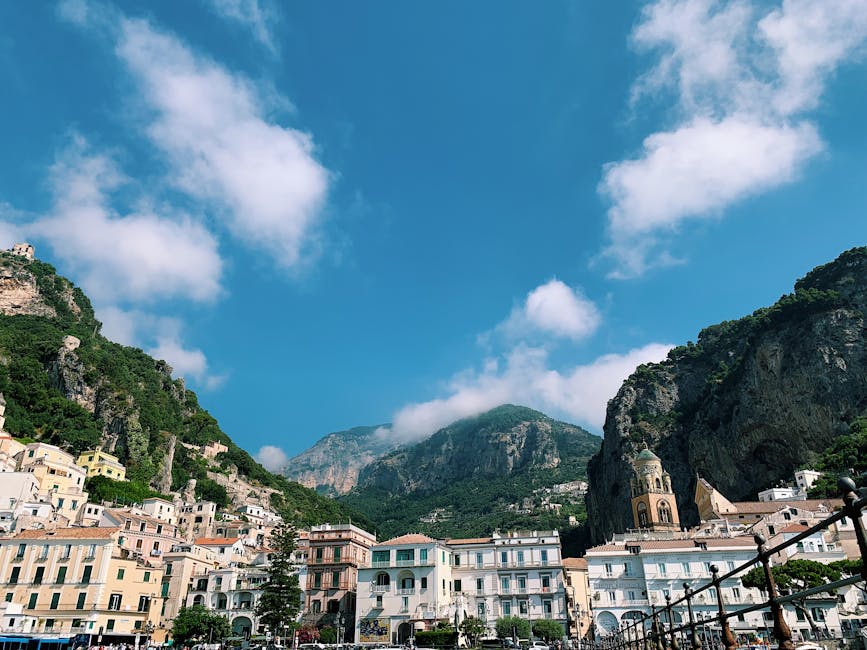 Amalfi town architecture framed by mountains