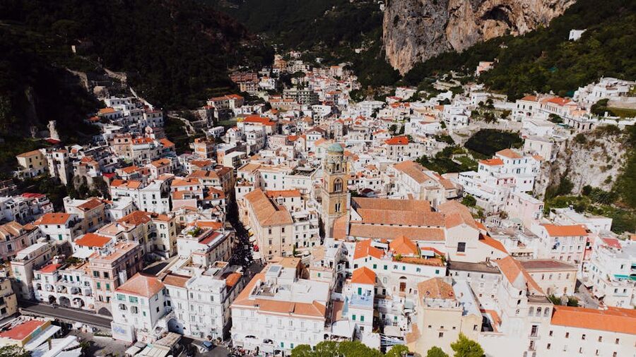 Amalfi cityscape aerial view of the historic town