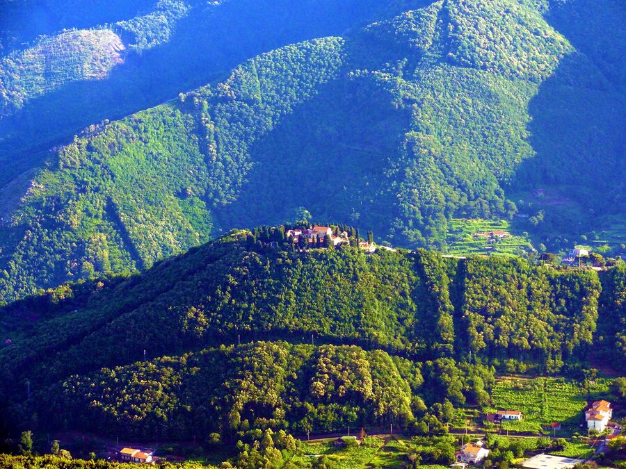Amalfi Coast at sunset over the sea