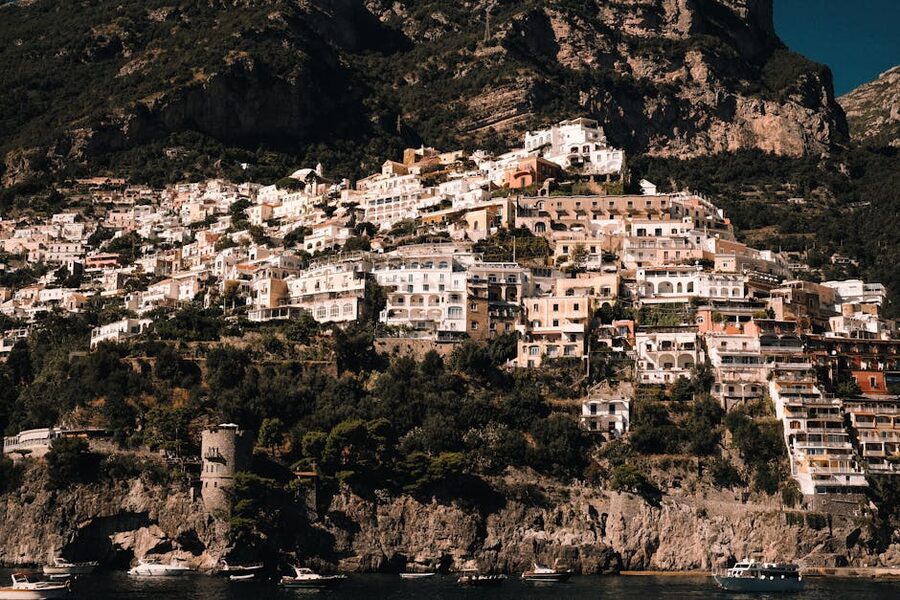 Amalfi Coast town on the shore in Italy