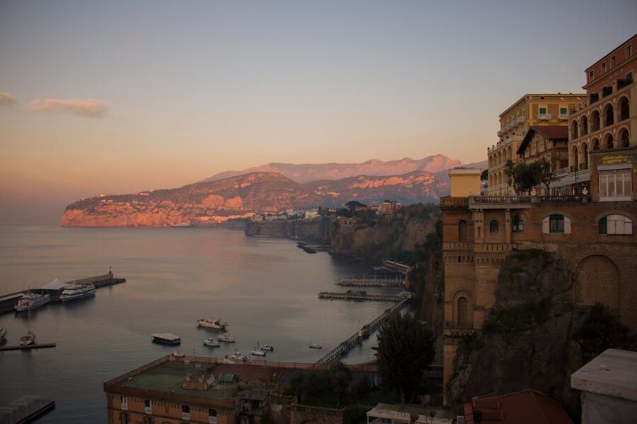 Sorrento coastline at sunset over the bay
