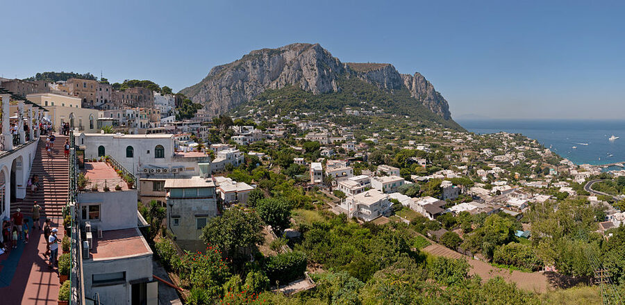 View from Capri's central belvedere over the rooftops to the sea