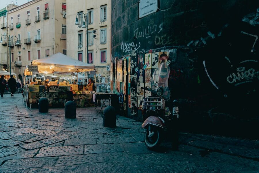 Naples evening street market in the historic centre
