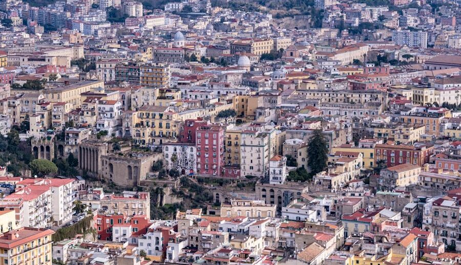 Naples historic center aerial view from above