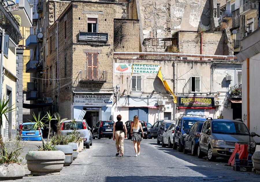 Naples historic centre street with shops
