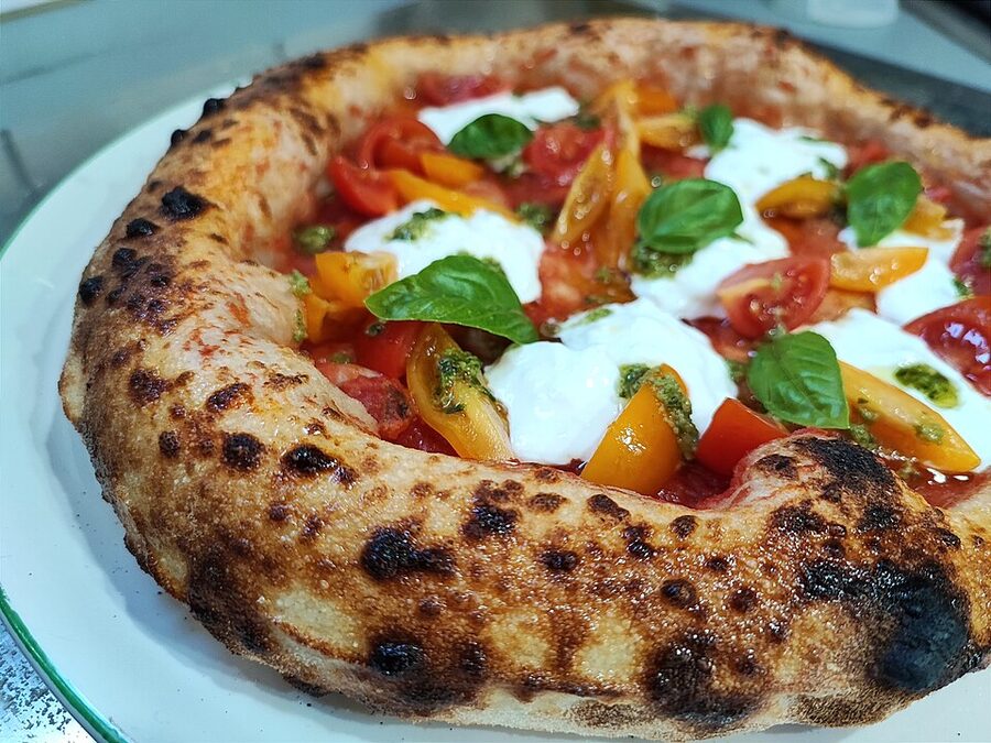 Contemporary Neapolitan pizza on a plate