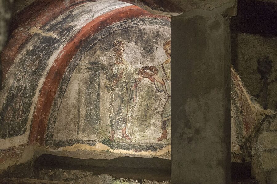 Underground basilica space inside the Catacombs of San Gennaro