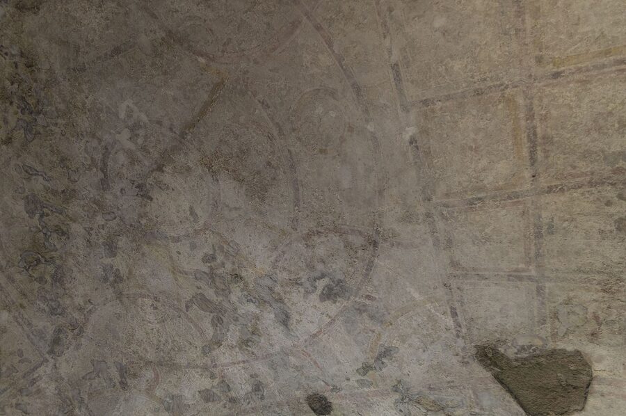 Close-up of an early Christian fresco in the Catacombs of San Gennaro