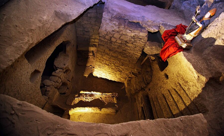 Aerial view of the original tomb of Saint Gennaro inside the catacombs