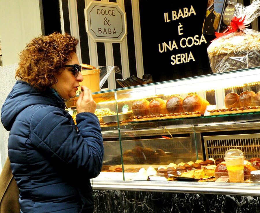 Baba pastry shop window in Naples