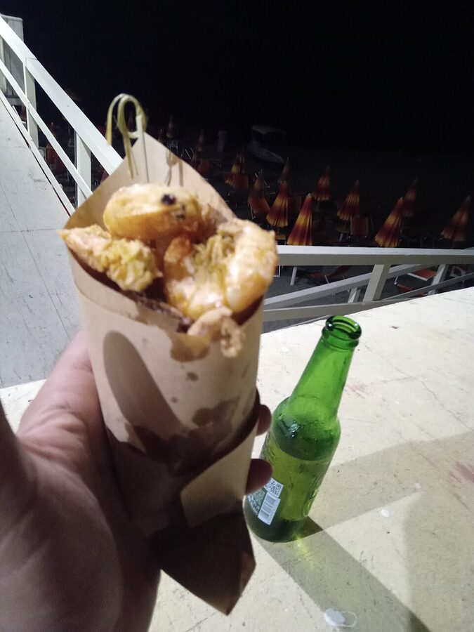 Cuoppo cone of fried seafood from Naples street food
