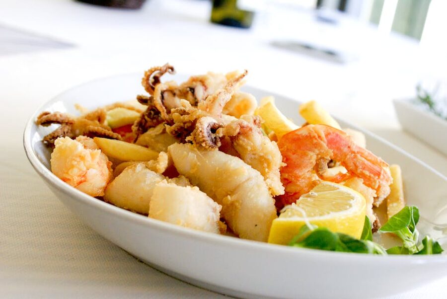 Italian fritto misto with shrimp and squid on plate